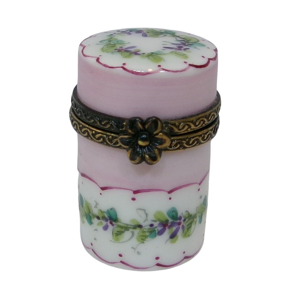 Limoges France Chamart P. Gros Hand Painted Pink Floral Porcelain Trinket Box